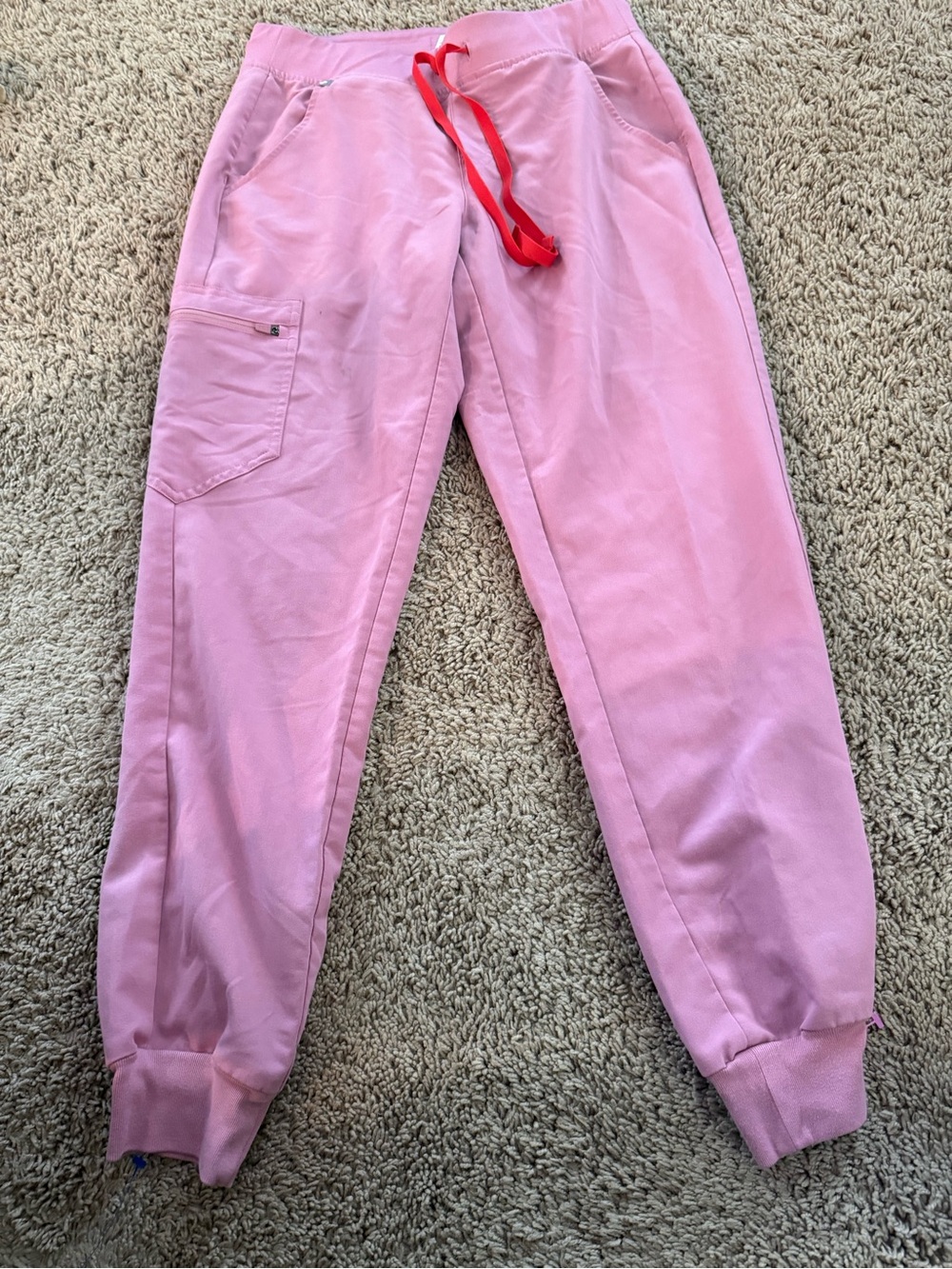 Figs Pink Drawstring Jogger scrub Pants with Red Waist Tie